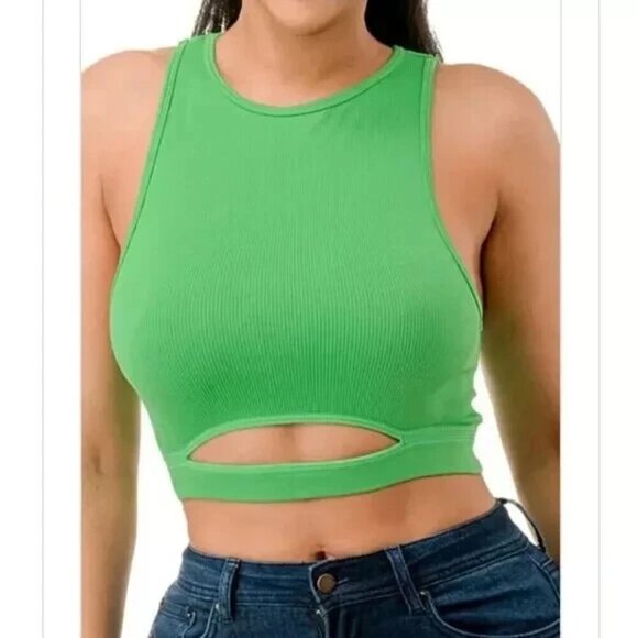 Tops - Summer Cropped Ribbed-Knit Tank Top Stretch Fitted OS